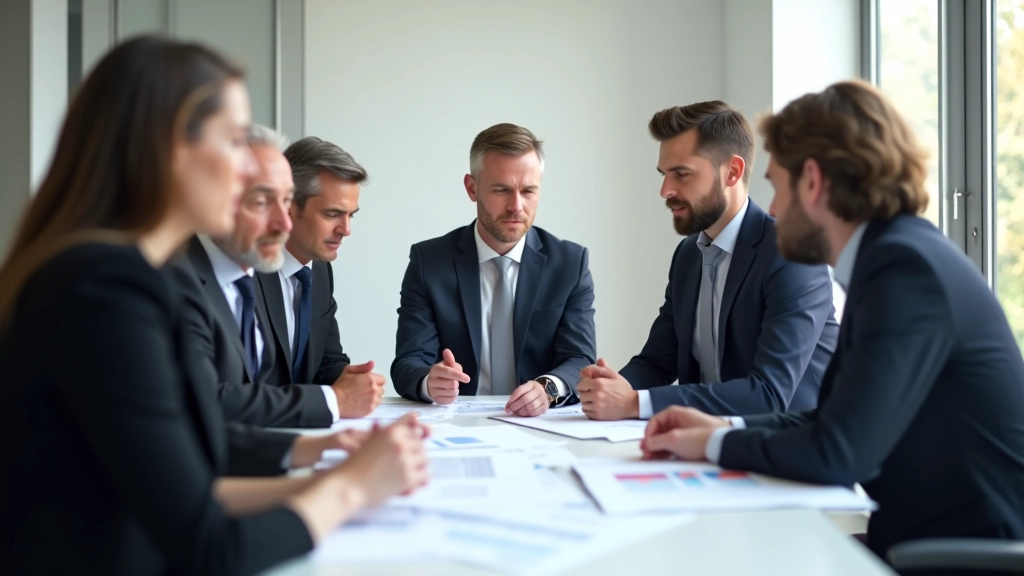 Team di professionisti che collabora attorno a un tavolo con documenti e diagrammi visivi