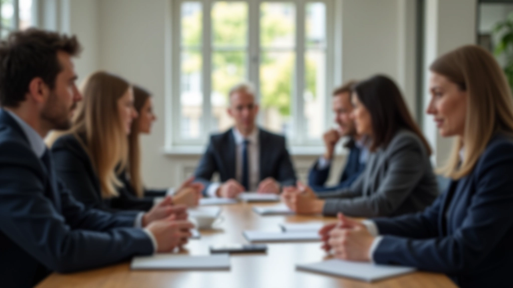 Professionisti in riunione di negoziazione con comunicazione aperta e assertiva in ufficio moderno