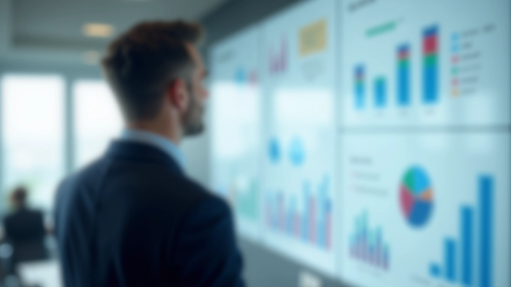 Professionista che presenta dati e risultati con grafici su una parete o schermo, ambiente di lavoro moderno