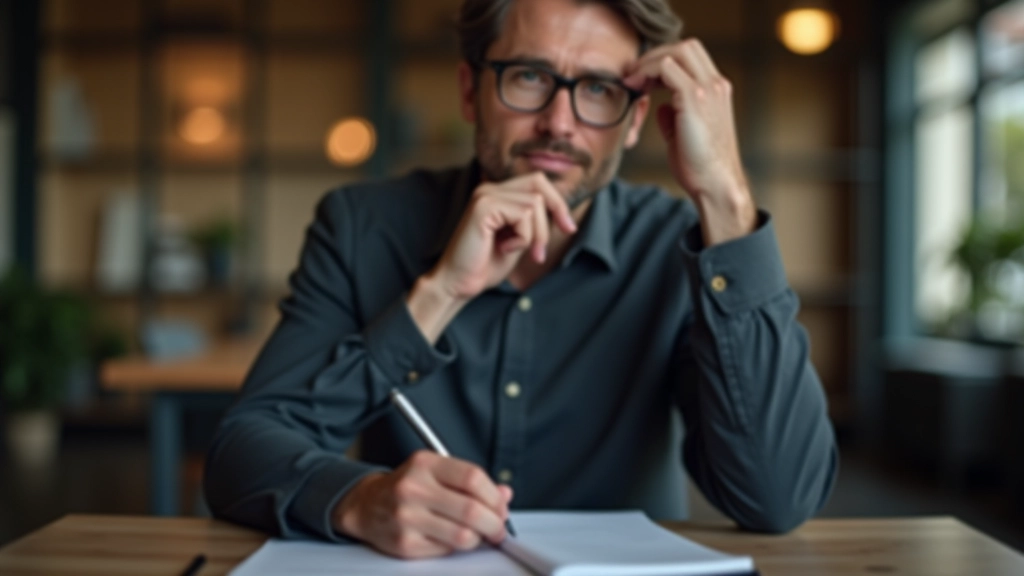 Persona che prende appunti durante una conversazione, atteggiamento attento e riflessivo con taccuino e penna
