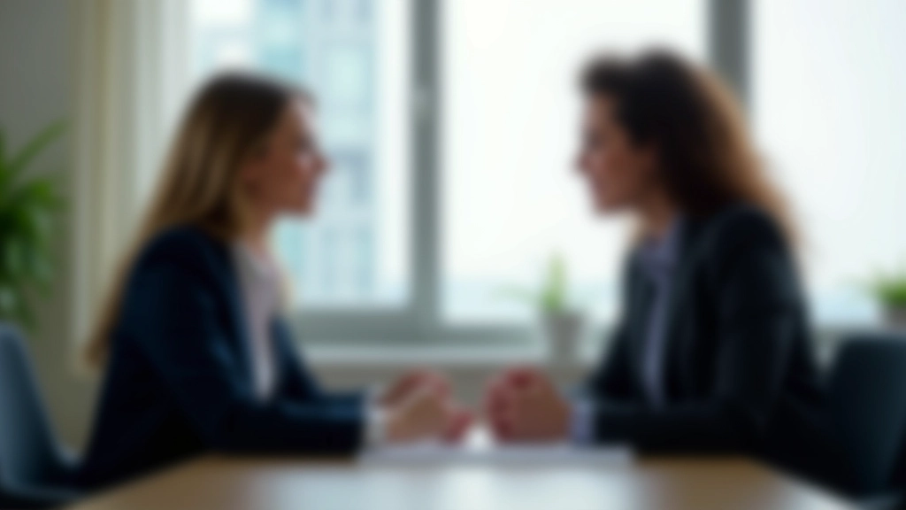 Dettagli di comunicazione non verbale: postura aperta, contatto visivo, gesto di ascolto attivo tra due professionisti