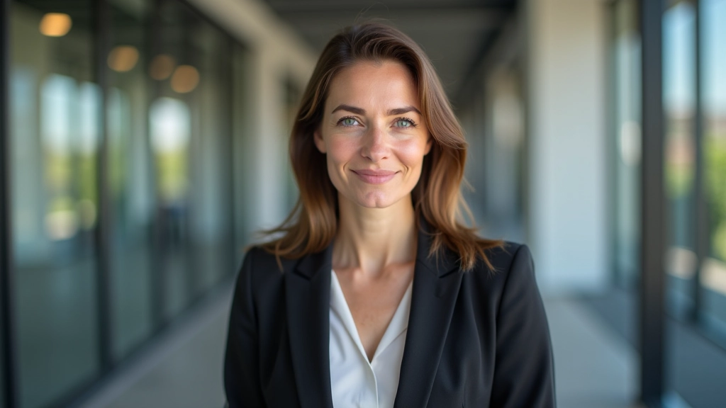 Donna che comunica con calma e sicurezza durante una conversazione professionale, espressione concentrata